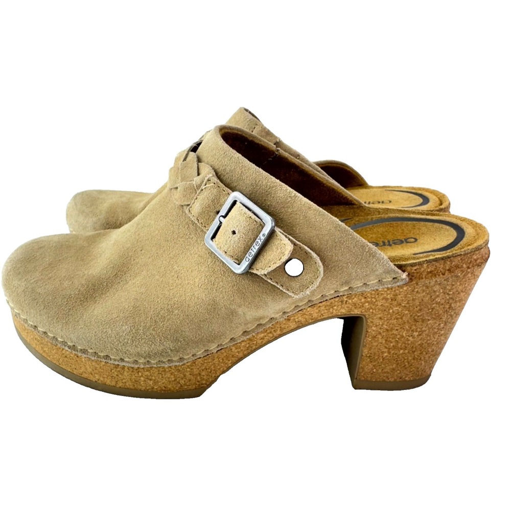 Aetrex Corey Clogs Women's Size 8.5 Taupe Suede Braided Buckle Comfort Shoes